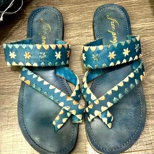 Free People Blue/Multi Flat Sandals. 38
